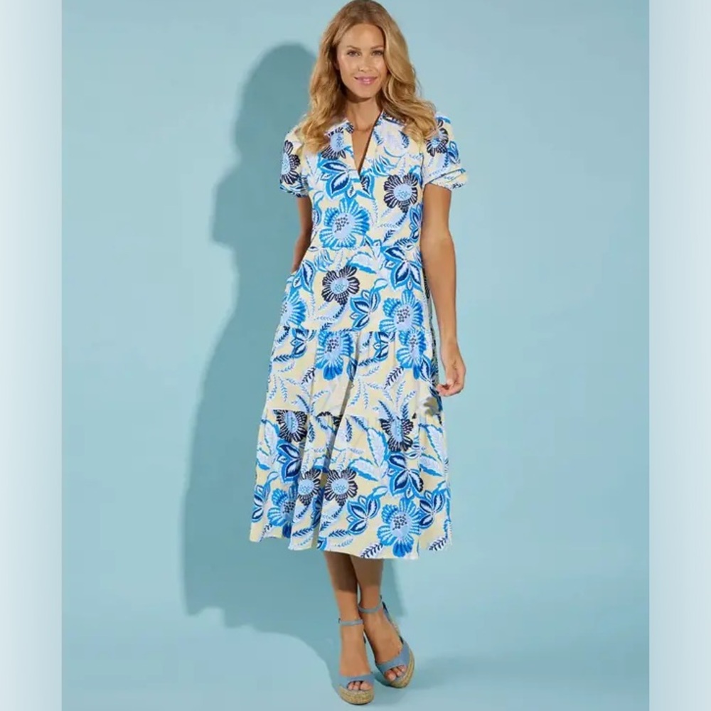 Jude Connally Blue Floral Midi Dress on White